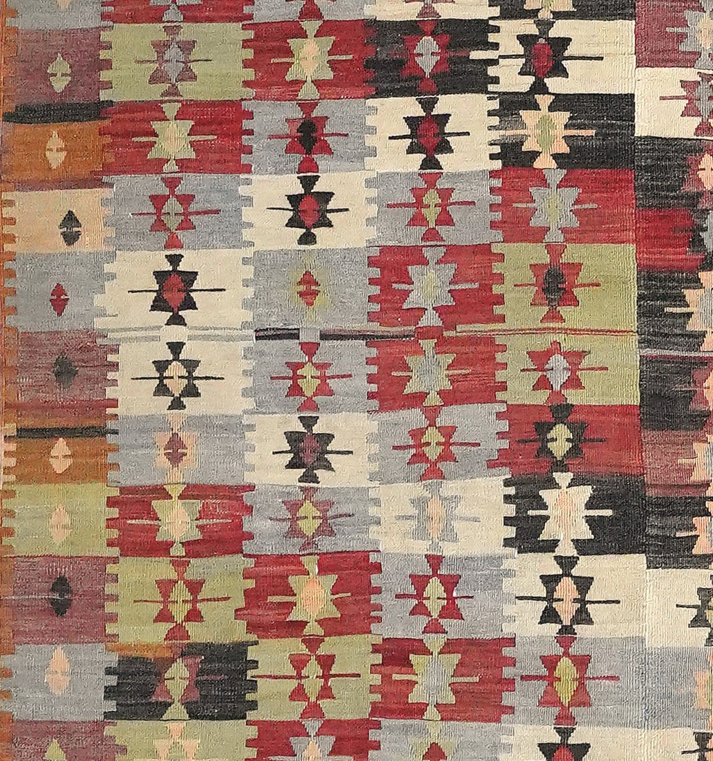 Détail du tissage – Tapis kilim ancien Yesilova 300×180 cm, laine naturelle tissée main