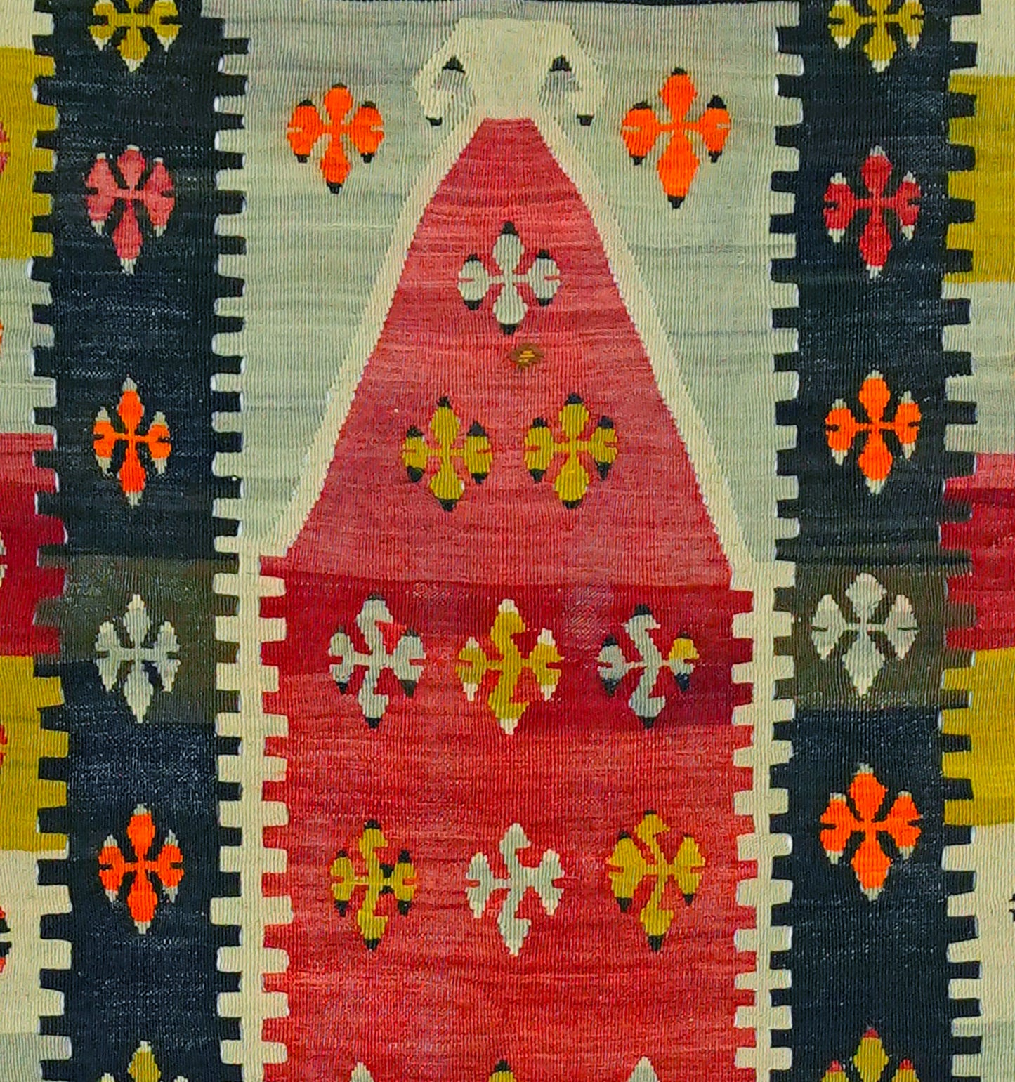 Détail du tissage – Tapis kilim ancien Yozgat 130×95 cm, laine naturelle tissée main