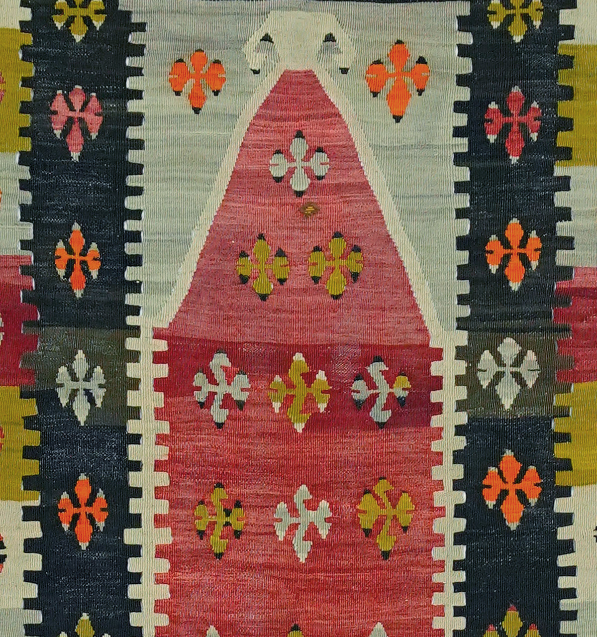 Détail du tissage – Tapis kilim ancien Yozgat 130×95 cm, laine naturelle tissée main