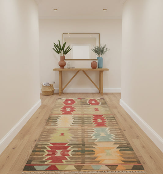 Tapis couloir 260 x 120 cm en situation dans un intérieur moderne – Décoration provenance Konya