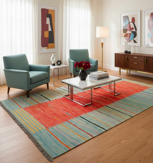 Kilim Art Déco 302×202 cm – Tapis kilim Afghanistan tissé main en laine naturelle