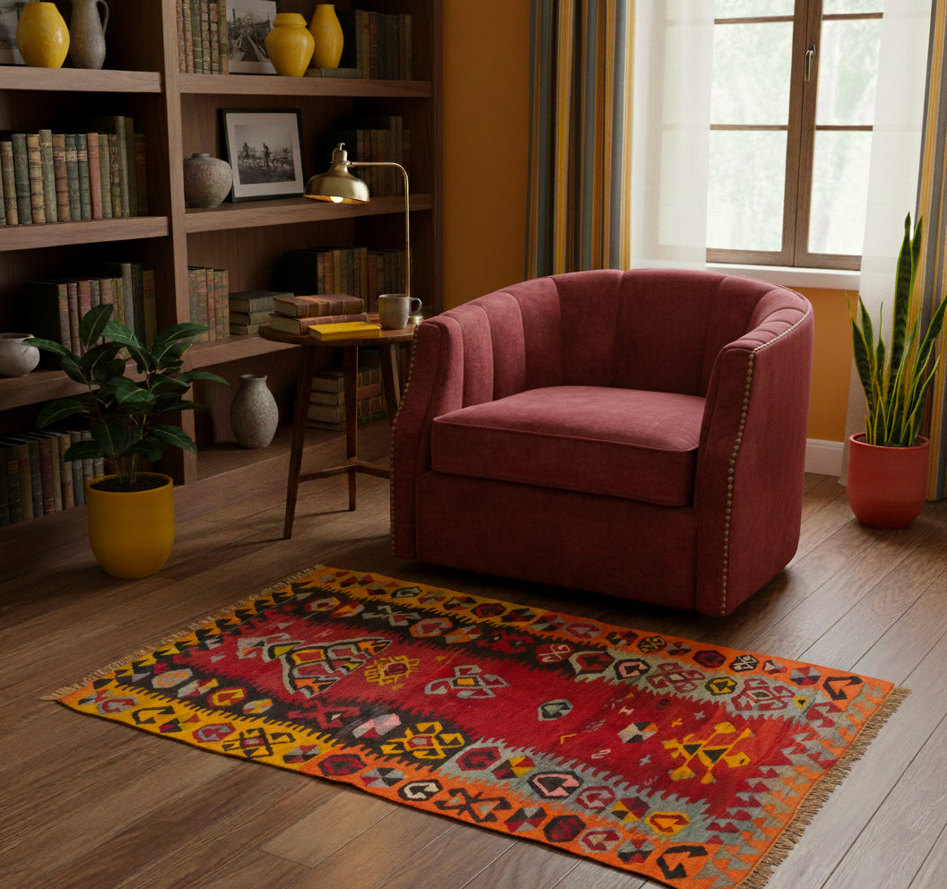 Kilim Sivas 145 x 90 cm en situation dans un intérieur moderne – Décoration provenance Sivas