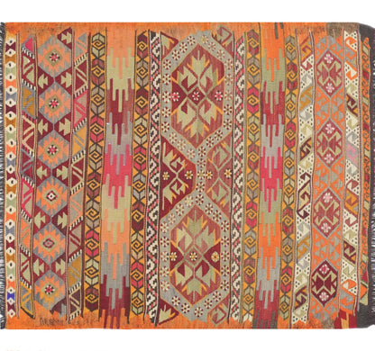 Vue horizontale du kilim Menemenci 110 x 95 cm – Tapis turc en laine de provenance Menemenci