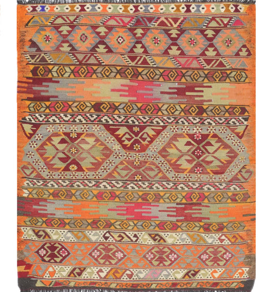Kilim Menemenci 110 x 95 cm – Tapis turc en laine tissé main, provenance Menemenci
