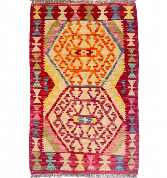 Kilim Maimana 94 x 60 cm – Tapis afghan en laine tissé main, provenance Maimana
