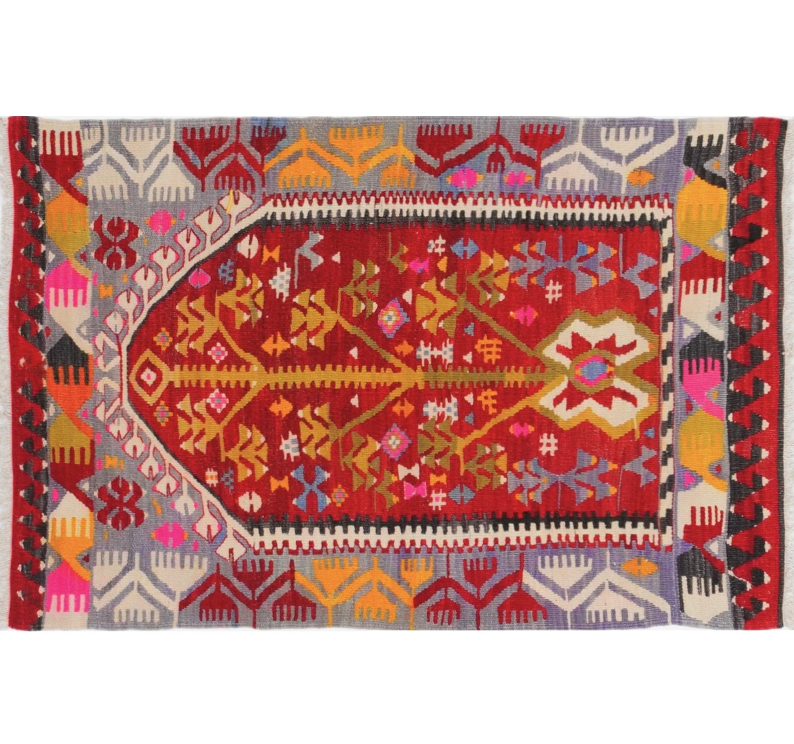 Vue horizontale du kilim Adana 112 x 88 cm – Tapis turc en laine de provenance Adana