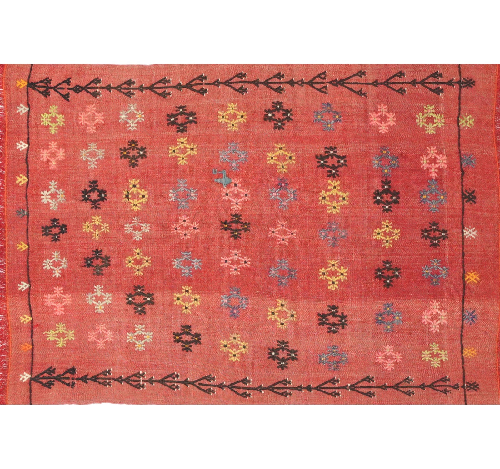 Tapis kilim ancien Adana 125×98 cm, vue d'ensemble – Laine naturelle, environ 55 ans, Anatolie du Sud-Est