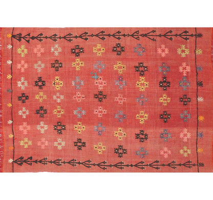 Tapis kilim ancien Adana 125×98 cm, vue d'ensemble – Laine naturelle, environ 55 ans, Anatolie du Sud-Est