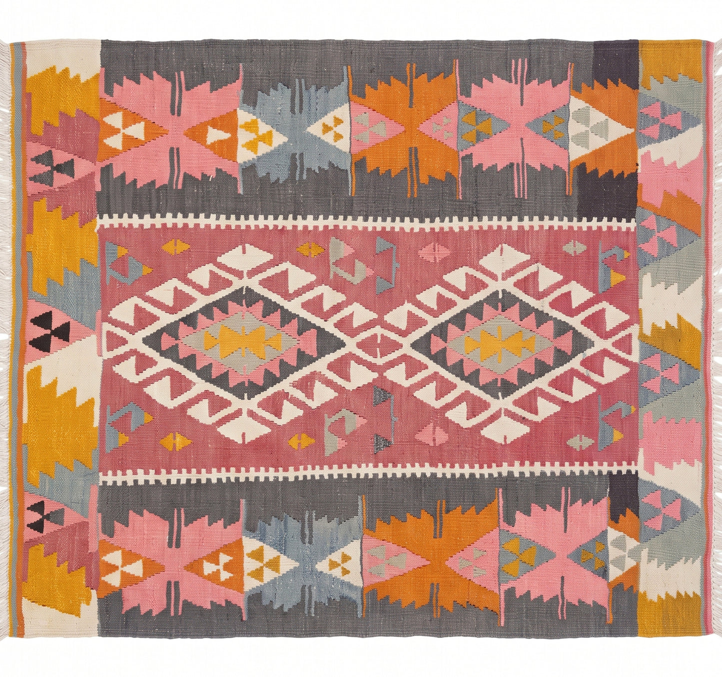 Vue horizontale du kilim Adana 126 x 108 cm – Tapis turc en laine de provenance Adana