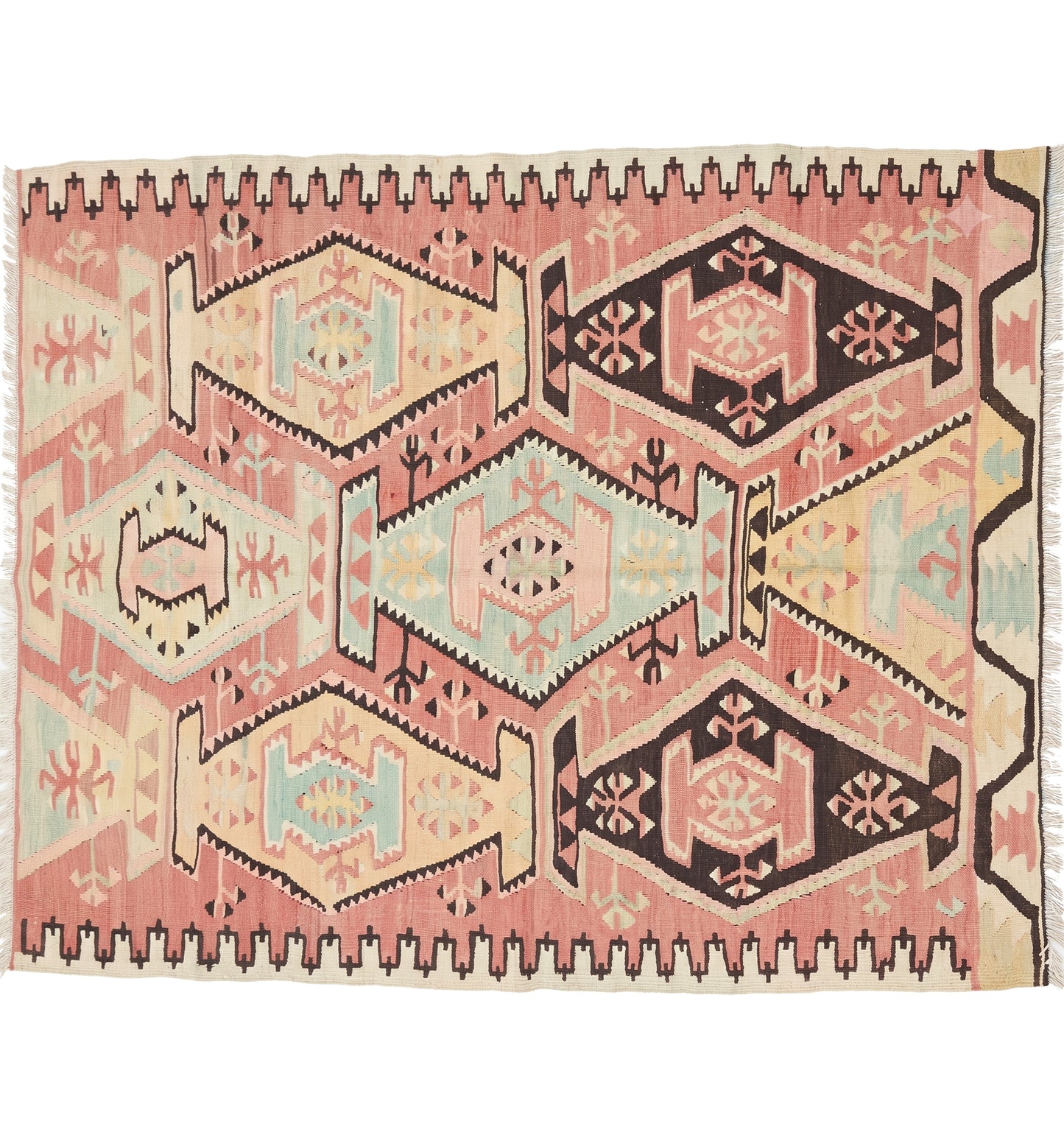 Vue horizontale du kilim Adana 134 x 100 cm – Tapis turc en laine de provenance Adana