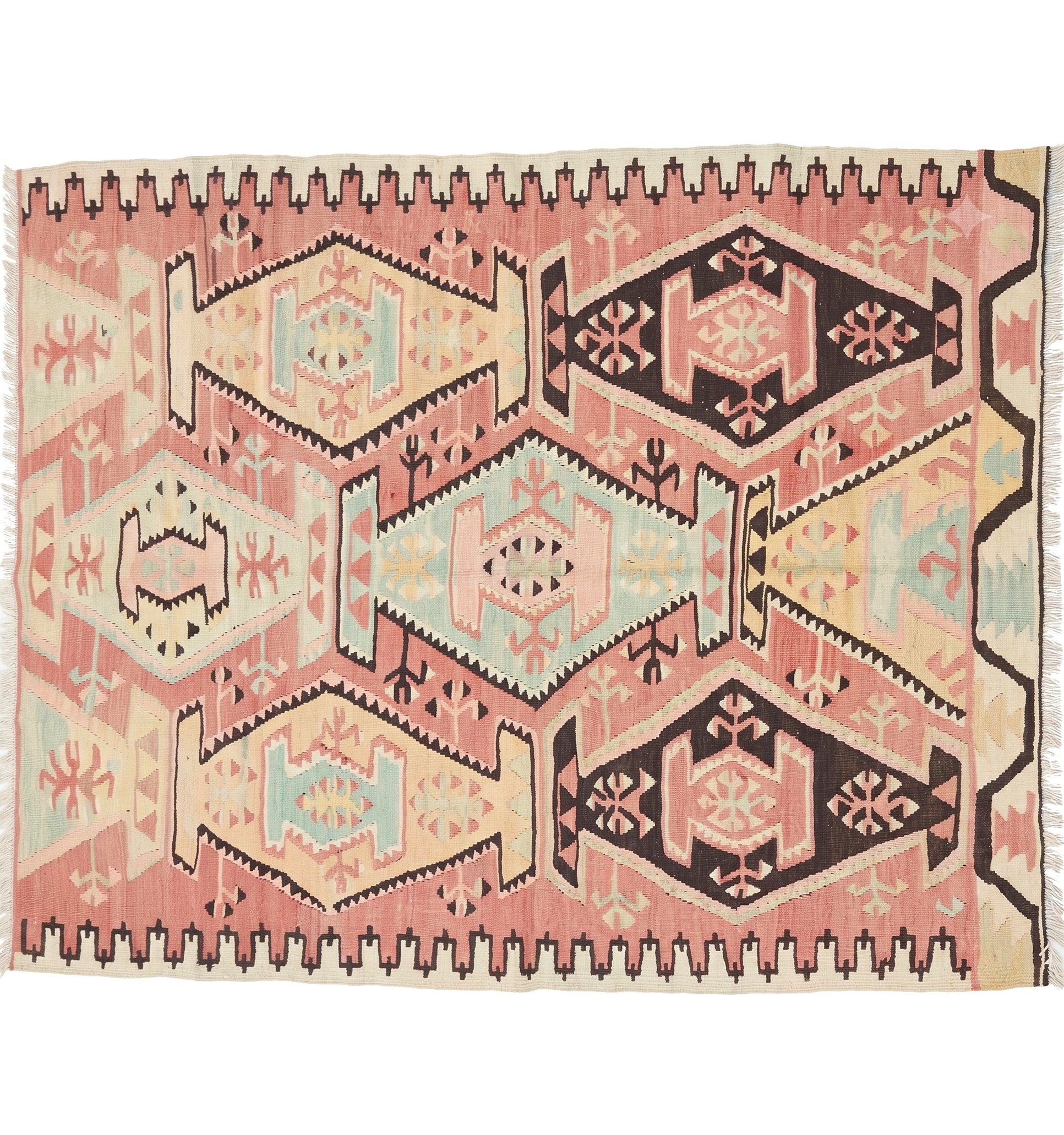 Vue horizontale du kilim Adana 134 x 100 cm – Tapis turc en laine de provenance Adana