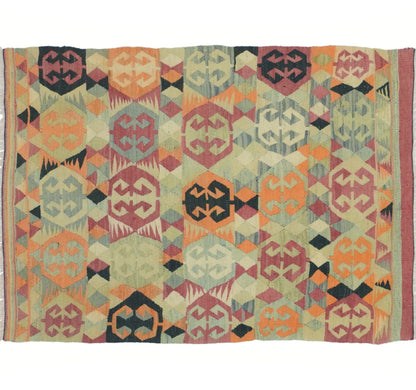 Vue horizontale du kilim Adana 135 x 105 cm – Tapis turc en laine de provenance Adana