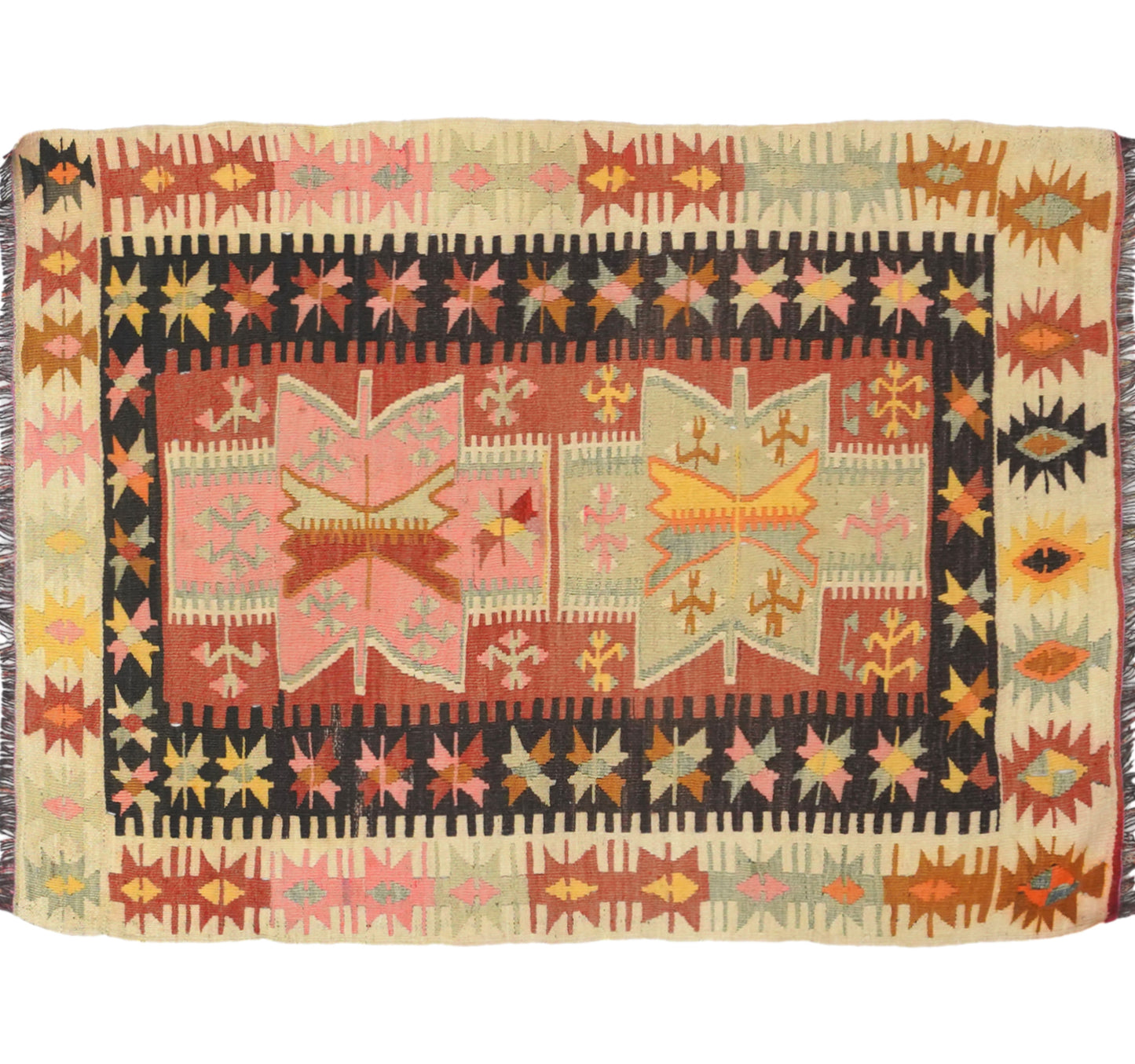 Vue horizontale du kilim Adana 139 x 99 cm – Tapis turc en laine de provenance Adana