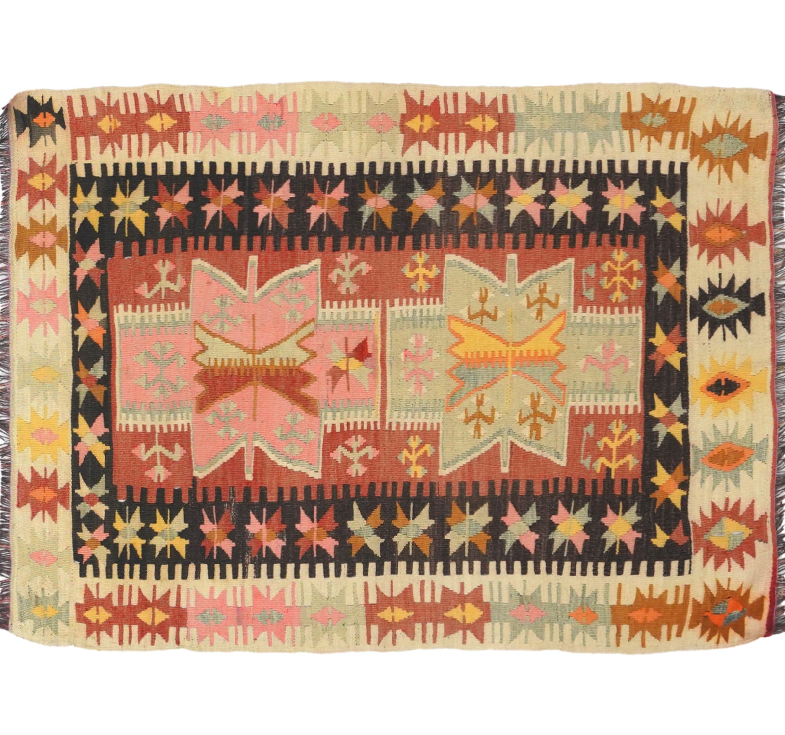 Vue horizontale du kilim Adana 139 x 99 cm – Tapis turc en laine de provenance Adana