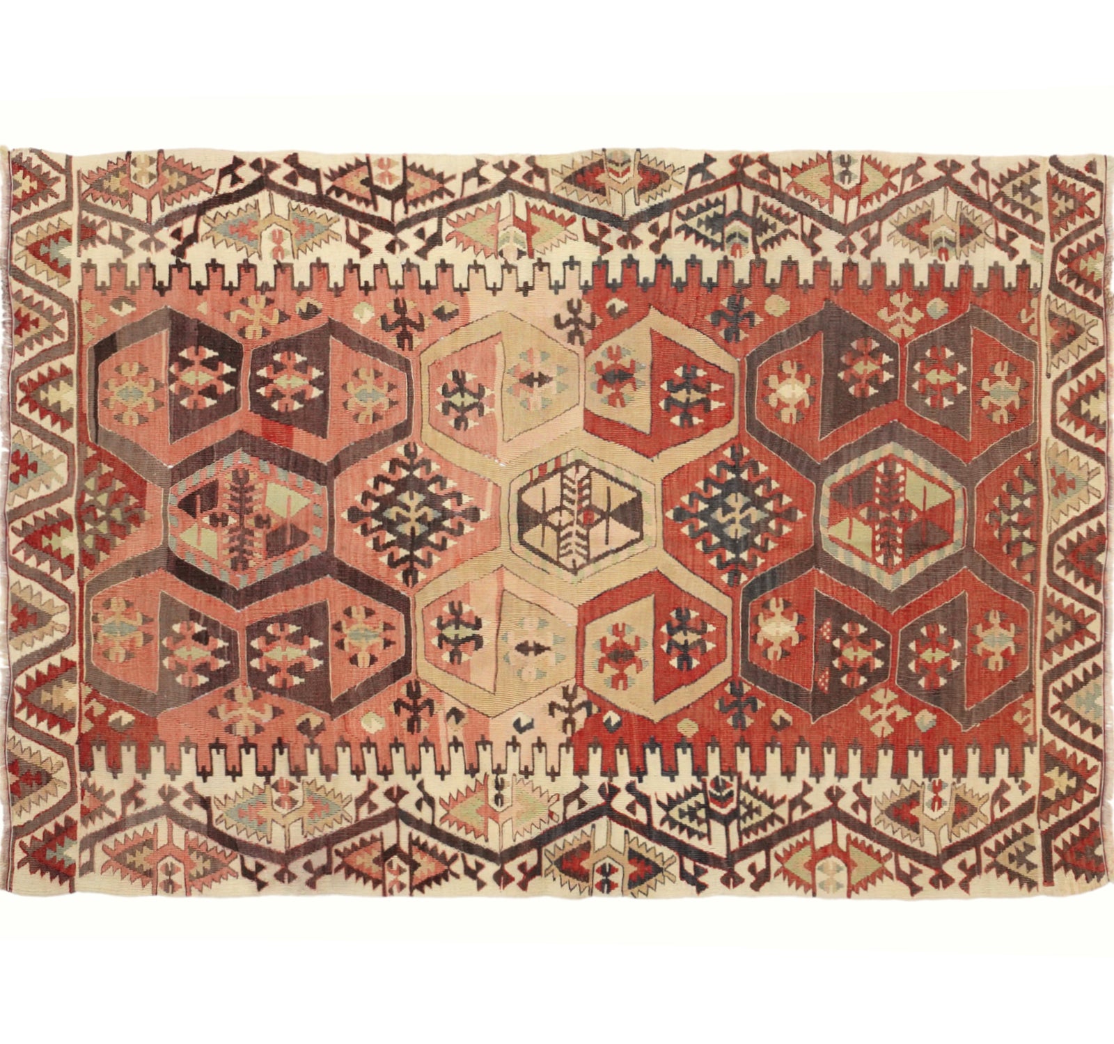 Vue horizontale du kilim Adana 170 x 110 cm – Tapis turc en laine de provenance Adana
