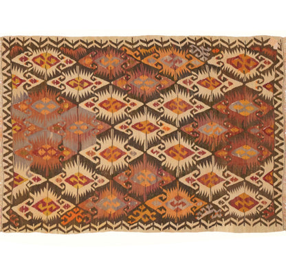 Vue horizontale du kilim Adana 188 x 123 cm – Tapis turc en laine de provenance Adana