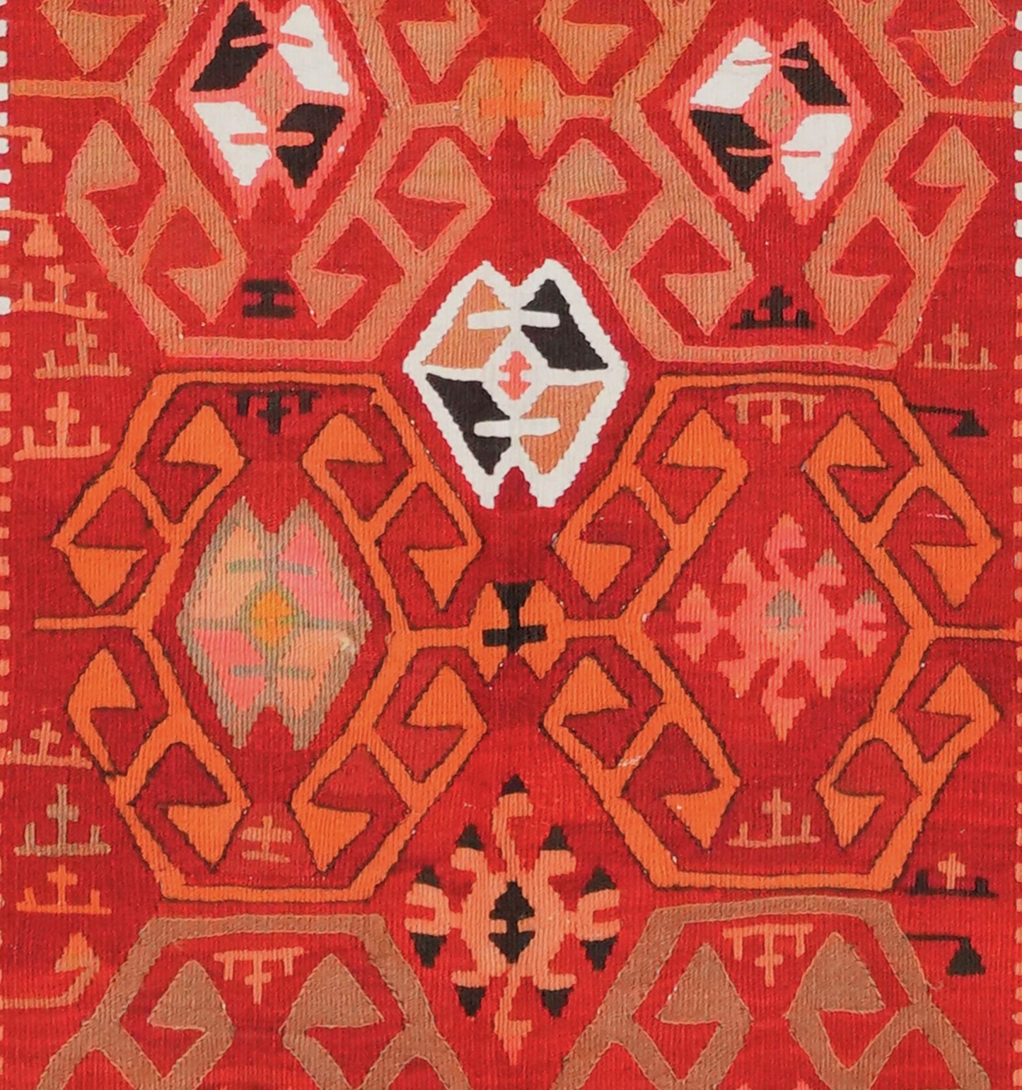 Détail du tissage – Tapis kilim ancien Adana 195×118 cm, laine naturelle tissée main