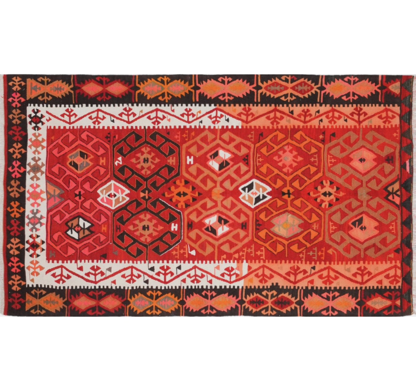Tapis kilim ancien Adana 195×118 cm, vue d'ensemble – Laine naturelle, environ 65 ans, Anatolie du Sud-Est