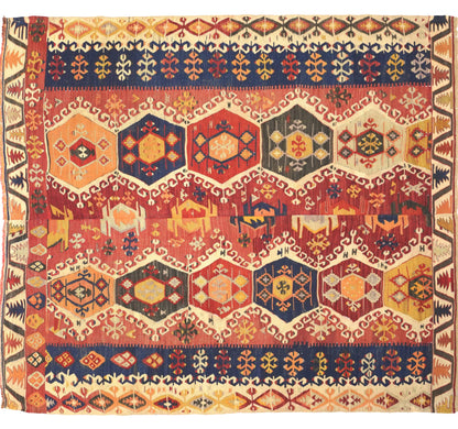 Vue horizontale du kilim Adana 195 x 175 cm – Tapis turc en laine de provenance Adana