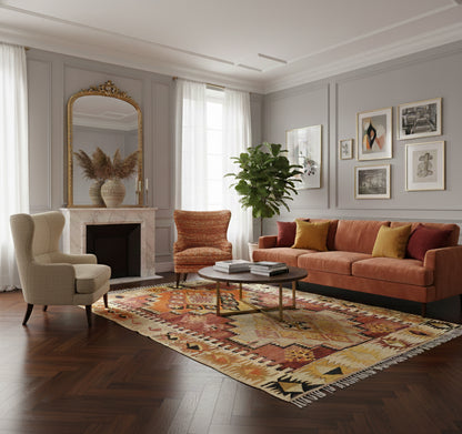 Kilim Adana 200 x 138 cm en situation dans un intérieur moderne – Décoration provenance Adana