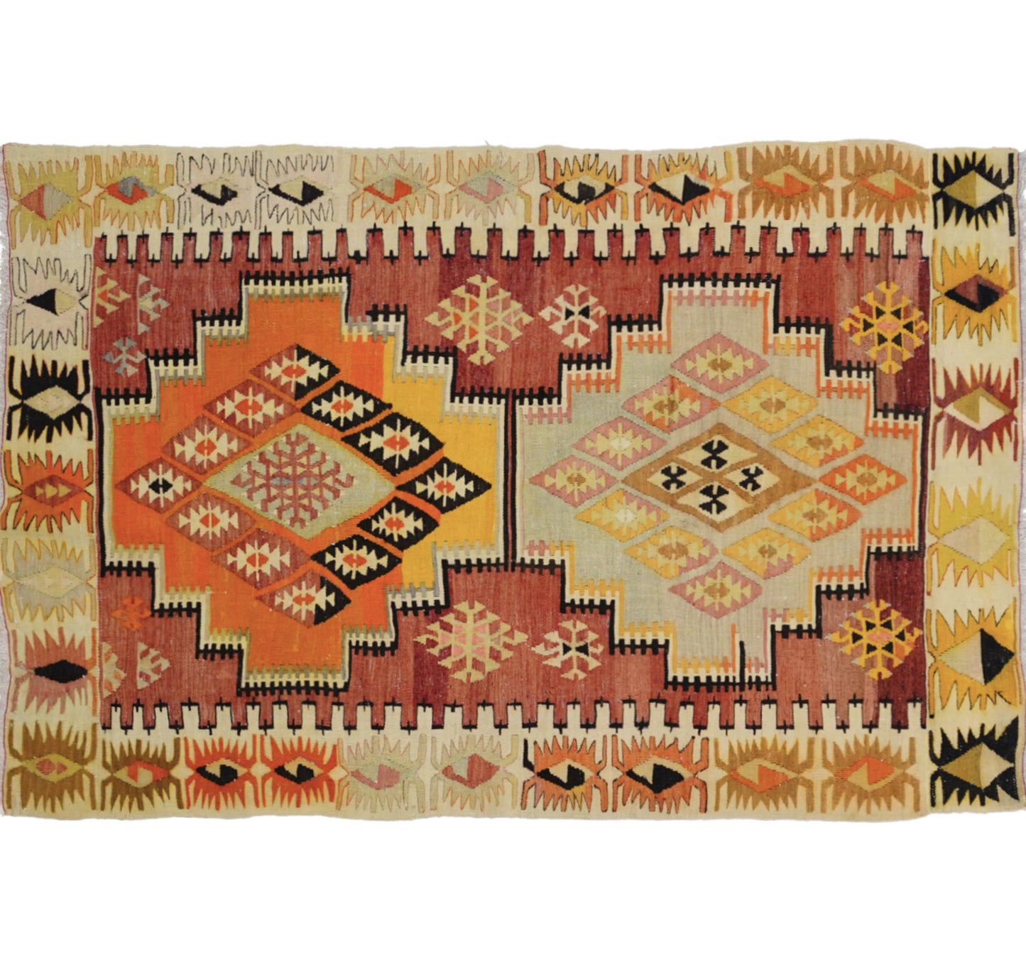 Vue horizontale du kilim Adana 200 x 138 cm – Tapis turc en laine de provenance Adana