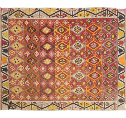 Tapis kilim ancien Adana 205×185 cm, vue d'ensemble – Laine naturelle, environ 75 ans, Anatolie du Sud-Est