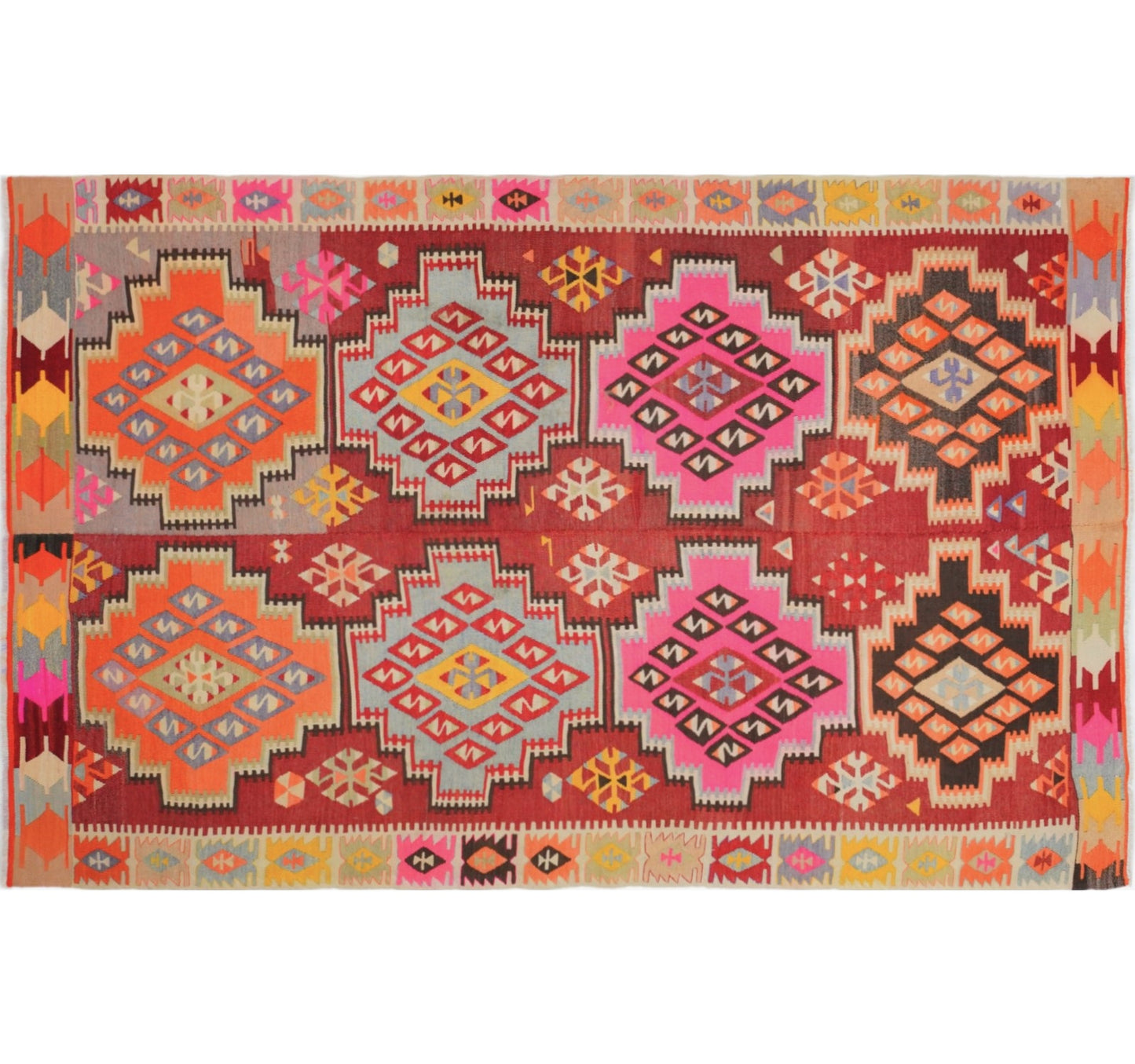 Tapis kilim ancien Adana 255×160 cm, vue d'ensemble – Laine naturelle, environ 60 ans, Anatolie du Sud-Est