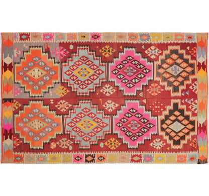 Tapis kilim ancien Adana 255×160 cm, vue d'ensemble – Laine naturelle, environ 60 ans, Anatolie du Sud-Est