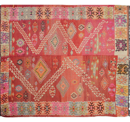 Tapis kilim ancien Adana 256×222 cm, vue d'ensemble – Laine naturelle, environ 65 ans, Anatolie du Sud-Est