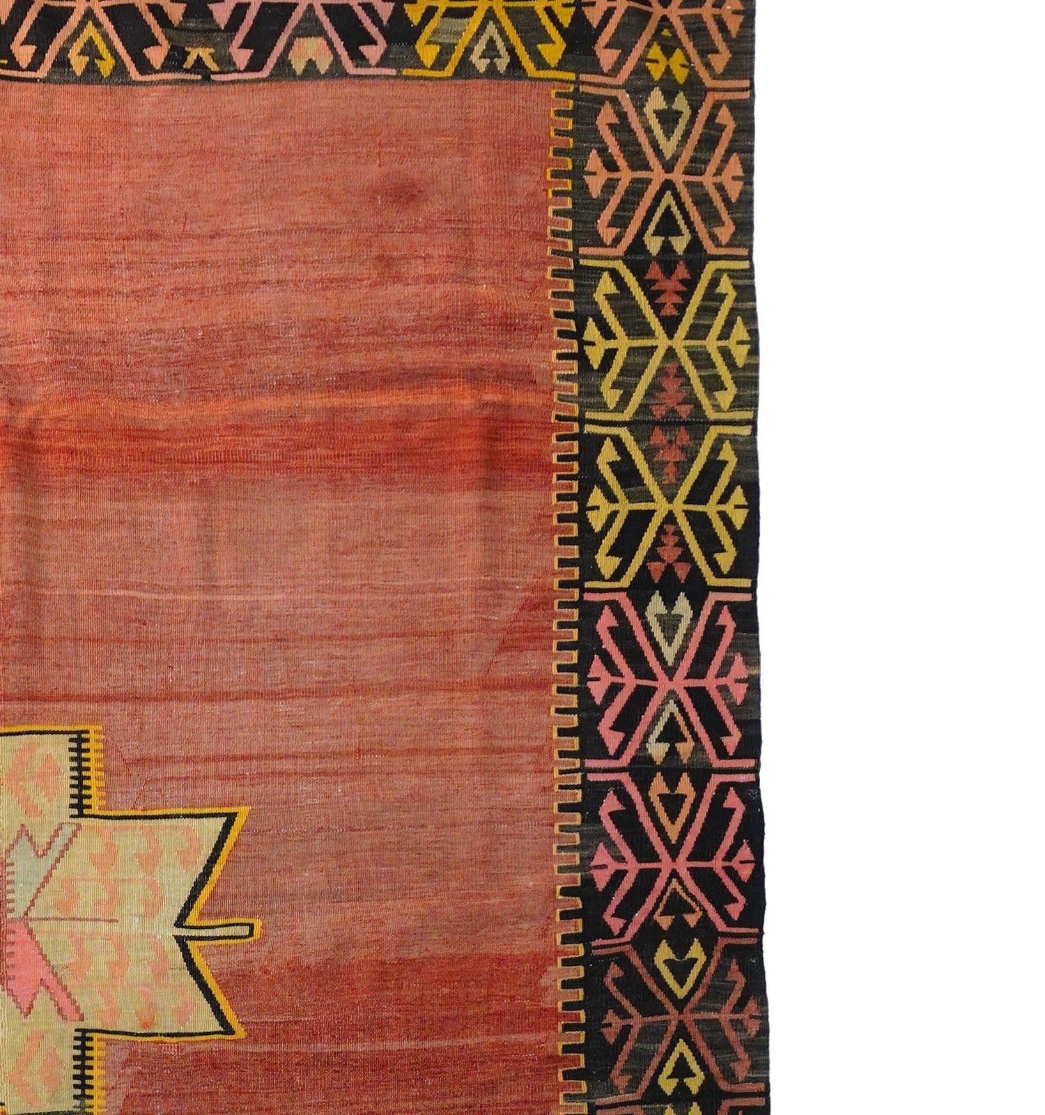 Détail du tissage – Tapis kilim ancien Adana 270×218 cm, laine naturelle tissée main