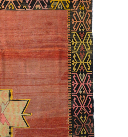 Détail du tissage – Tapis kilim ancien Adana 270×218 cm, laine naturelle tissée main