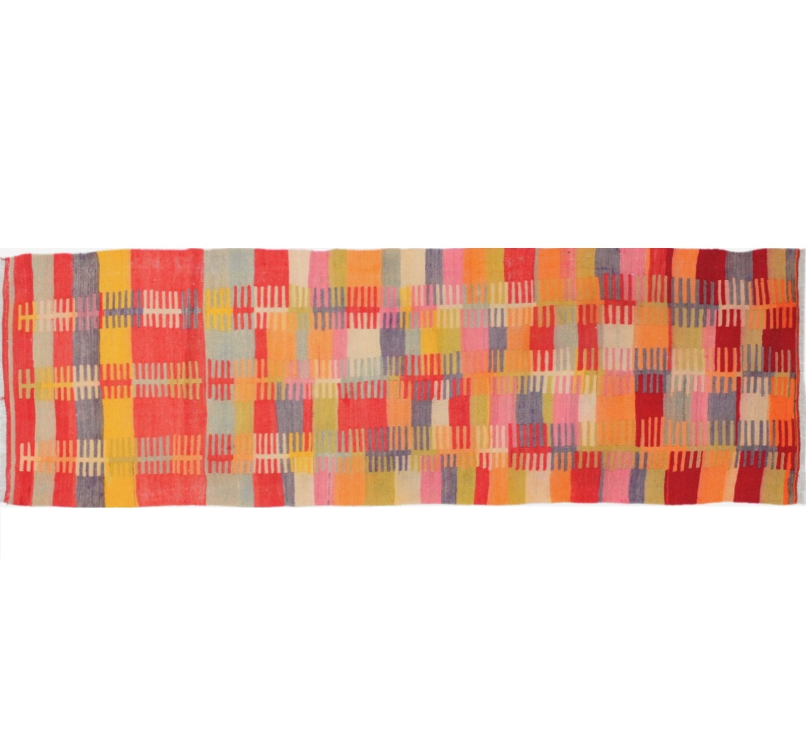 Vue horizontale du kilim Adana 280 x 90 cm – Tapis turc en laine de provenance Adana