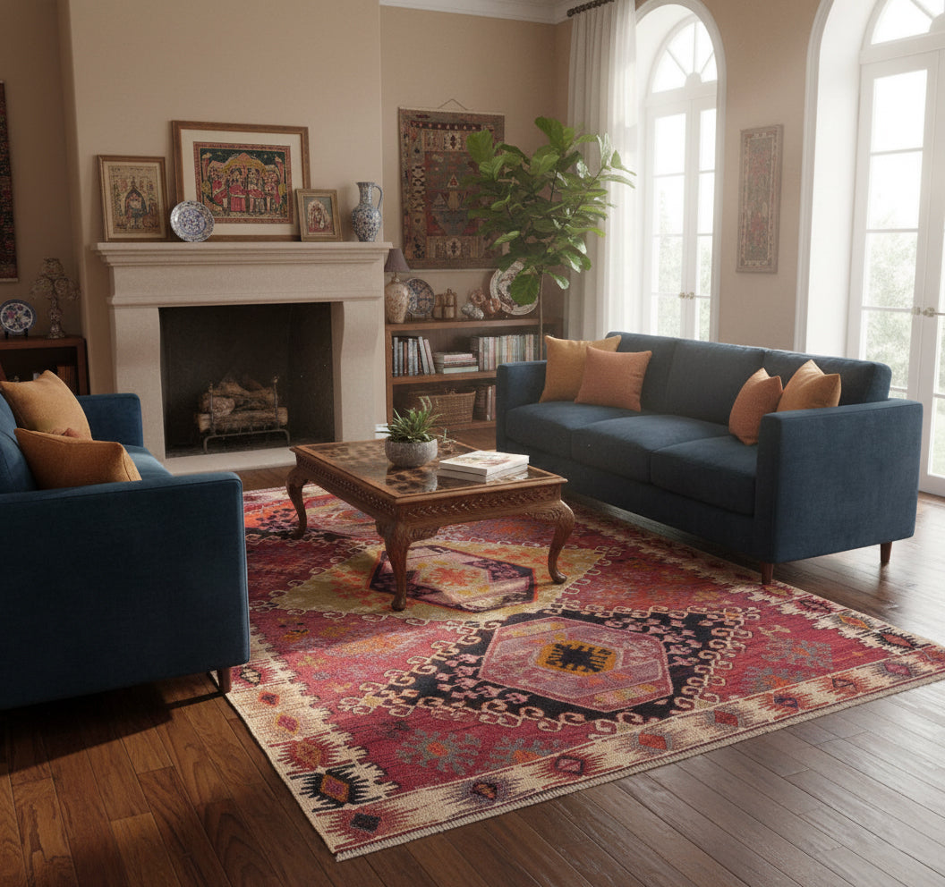 Kilim Adana 295 x 173 cm en situation dans un intérieur moderne – Décoration provenance Adana