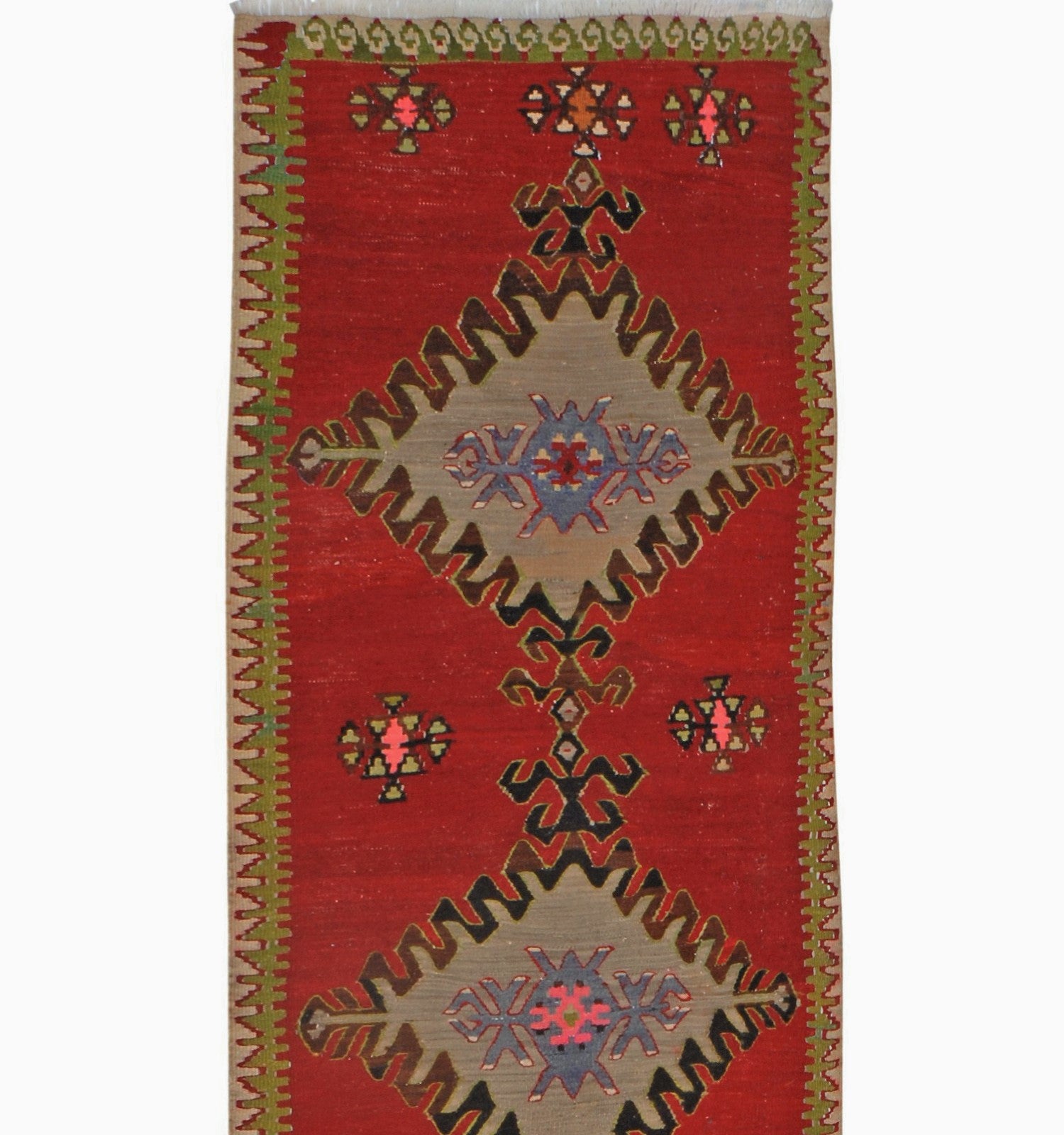 Détail du tissage – Tapis kilim ancien Adana 298×70 cm, laine naturelle tissée main