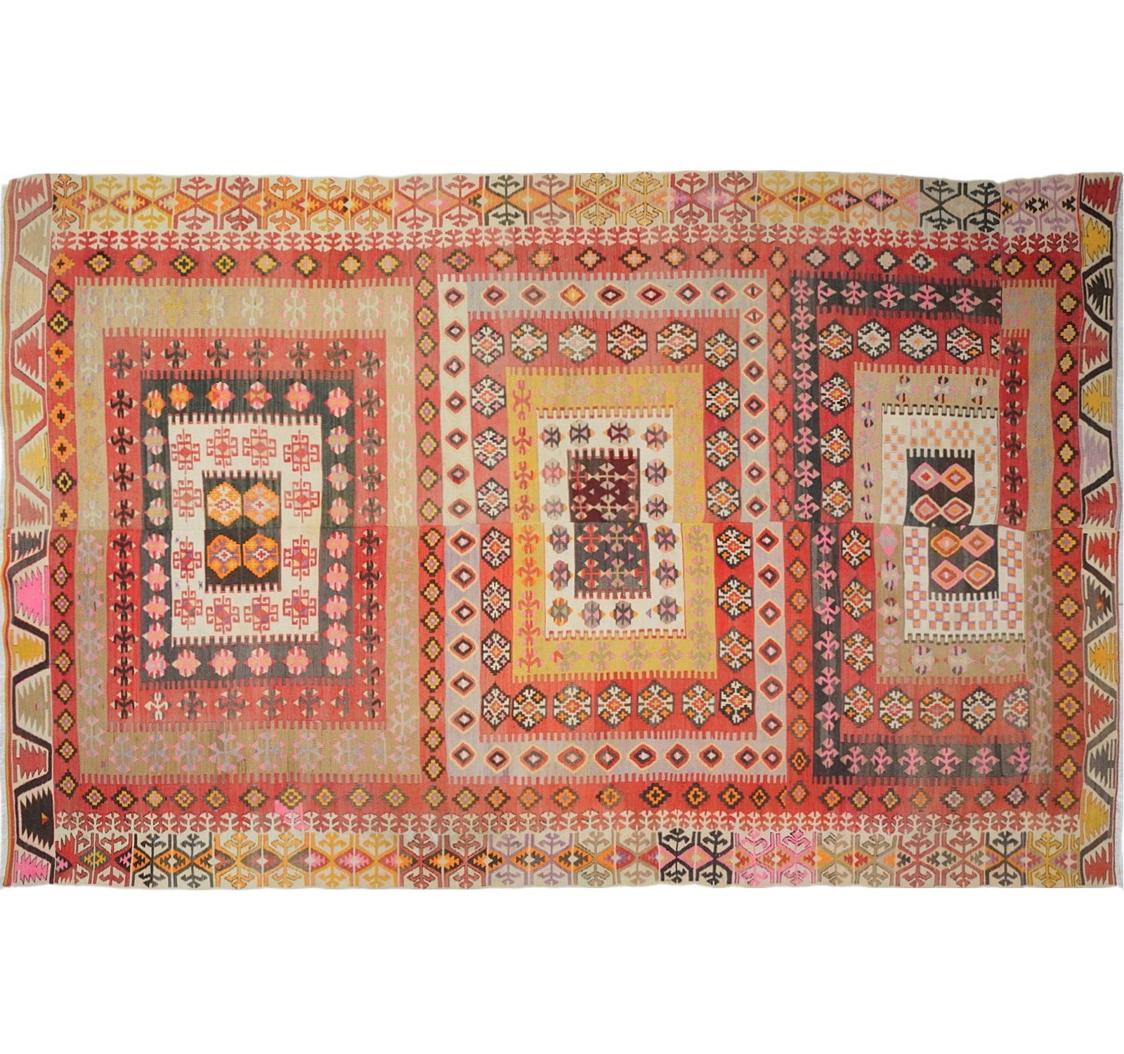 Vue horizontale du kilim Adana 306 x 196 cm – Tapis turc en laine de provenance Adana