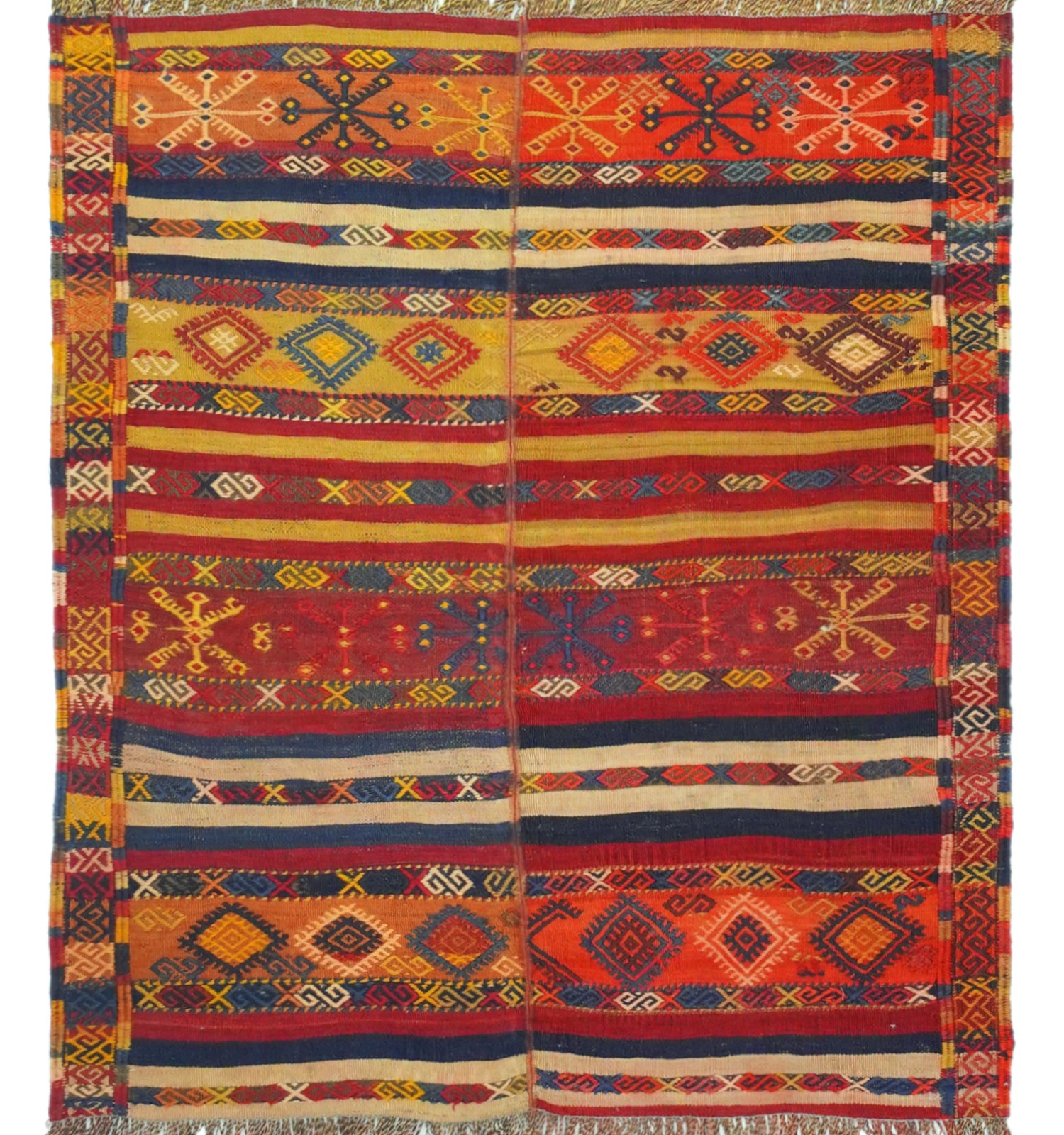 Kilim ancien Adiyaman 130×116 cm – Tapis kilim tissé main en laine naturelle, Anatolie du Sud-Est