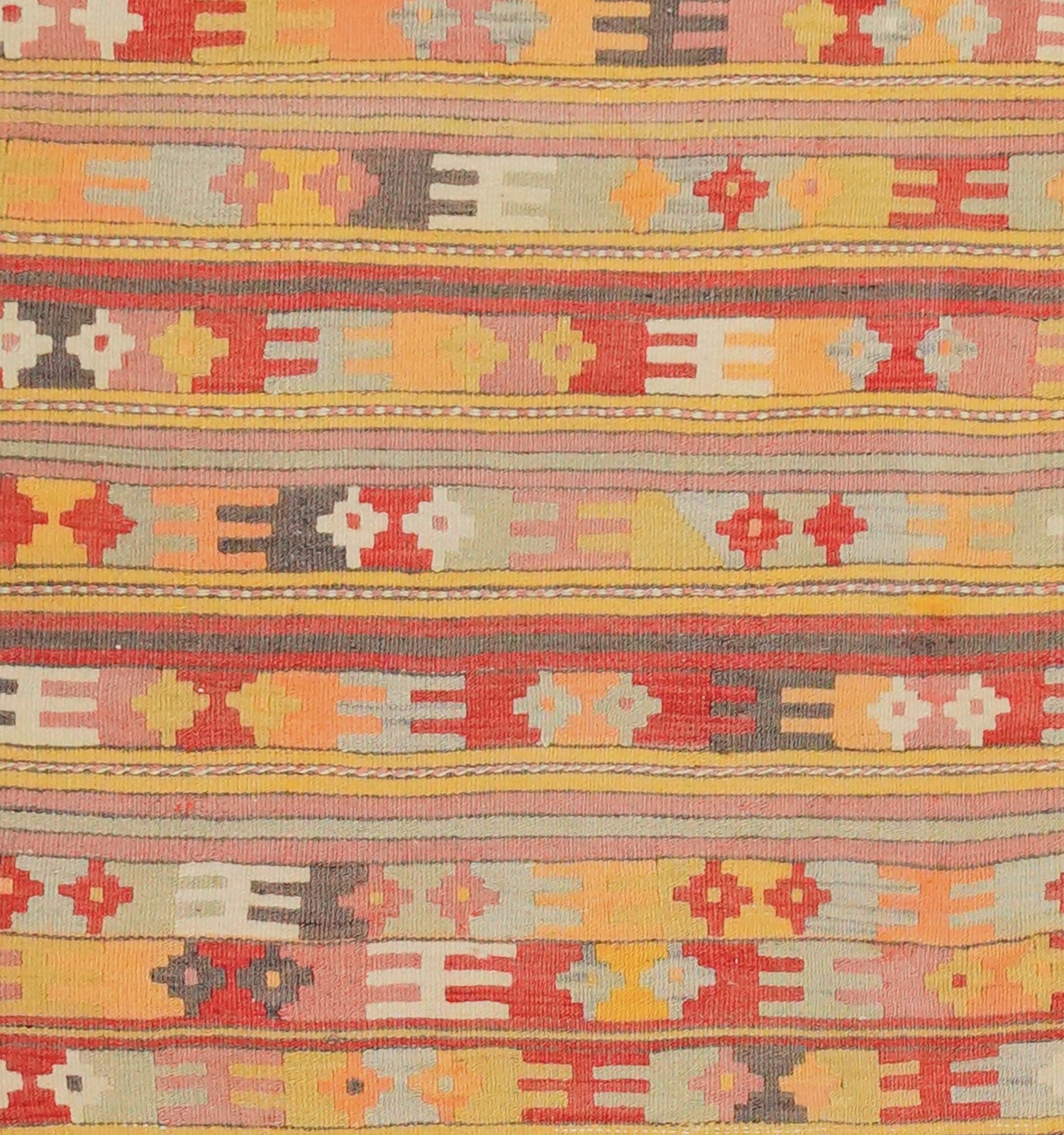 Détail du tissage – Tapis kilim ancien Afyon 217×142 cm, laine naturelle tissée main