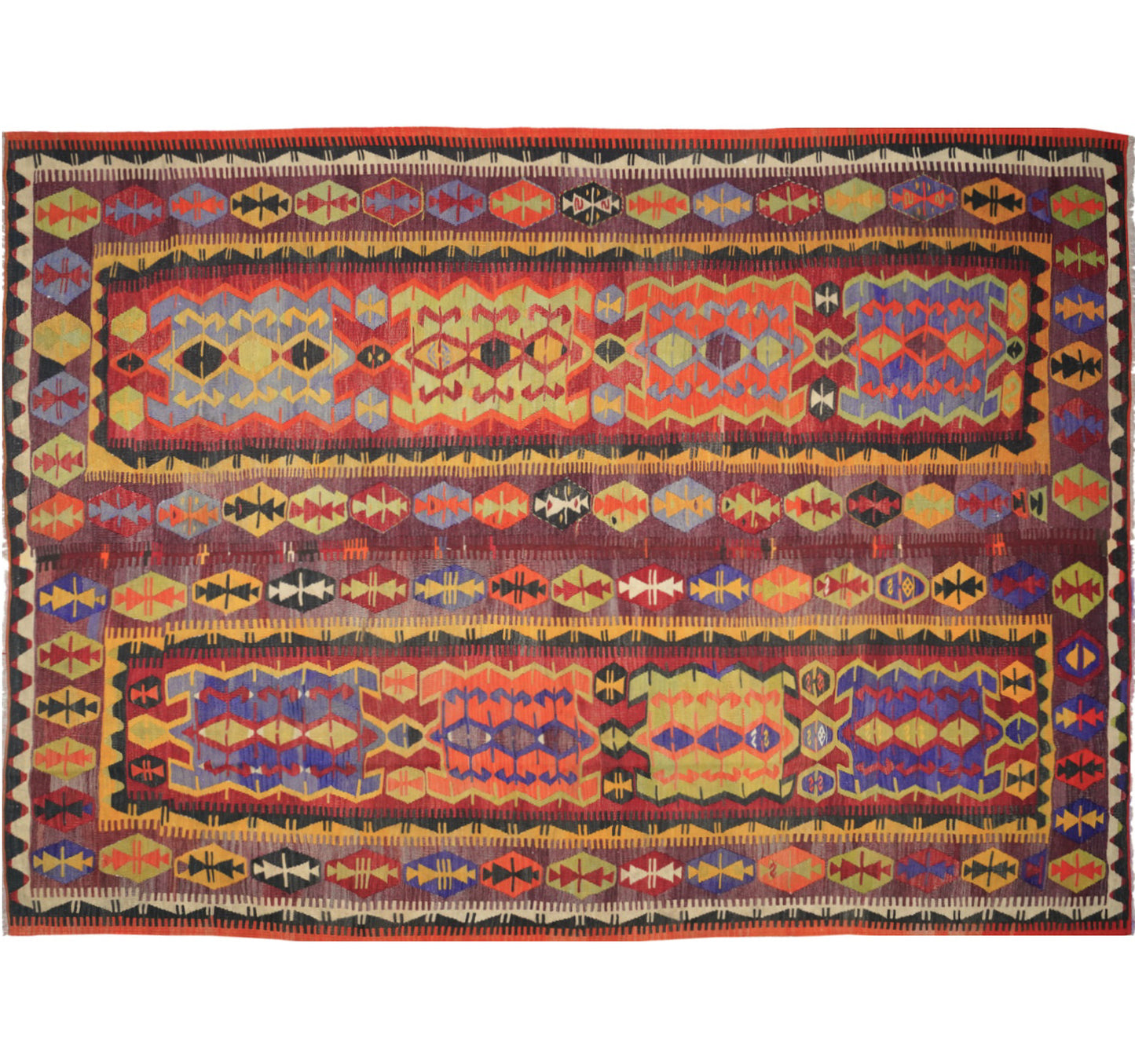 Vue horizontale du kilim Akviran 343 x 246 cm – Tapis turc en laine de provenance Akviran