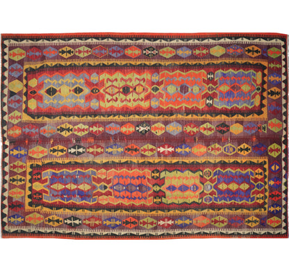 Vue horizontale du kilim Akviran 343 x 246 cm – Tapis turc en laine de provenance Akviran