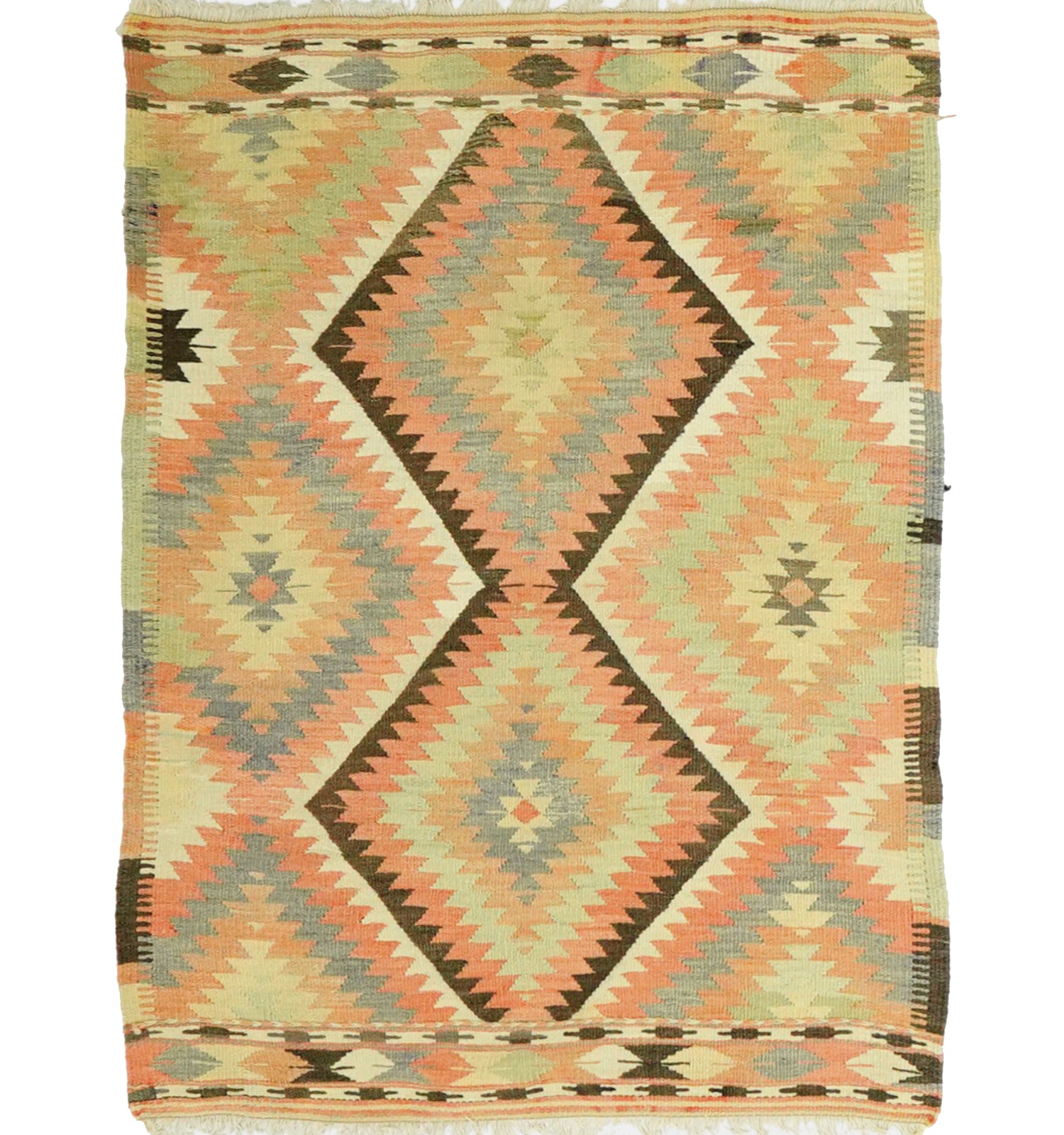 Kilim ancien Barak 135×110 cm – Tapis kilim tissé main en laine naturelle, Anatolie du Sud-Est
