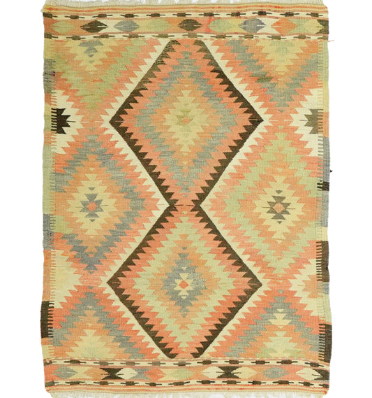 Kilim ancien Barak 135×110 cm – Tapis kilim tissé main en laine naturelle, Anatolie du Sud-Est