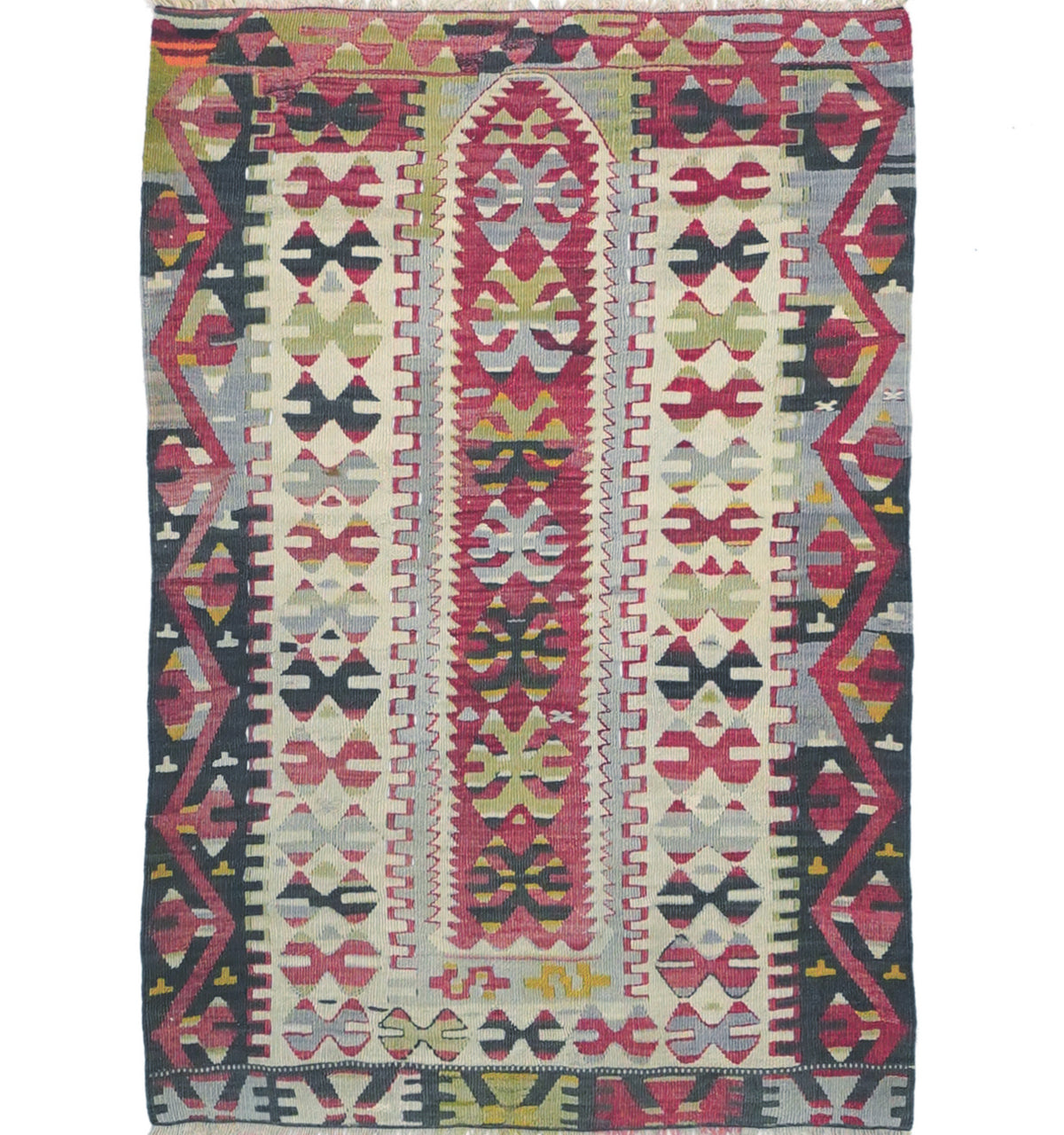 Kilim ancien Esme 130×100 cm – Tapis kilim tissé main en laine naturelle, Anatolie de l'Ouest (Égée)