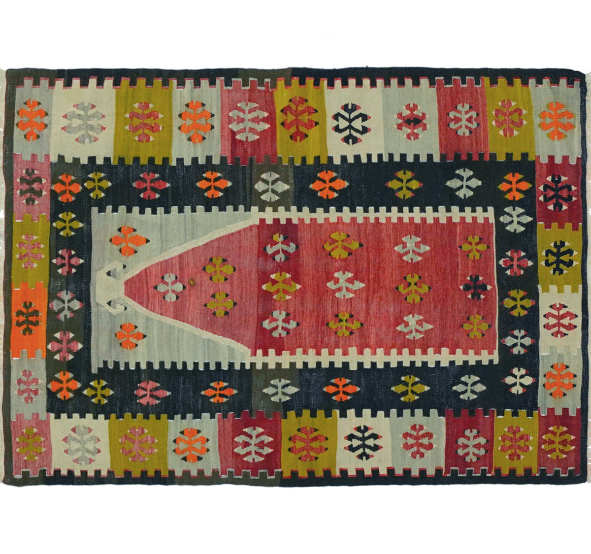 Tapis kilim ancien Yozgat 130×95 cm, vue d'ensemble – Laine naturelle, environ 65 ans, Anatolie Centrale