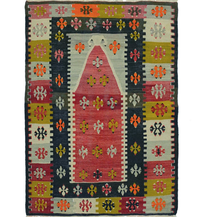 Kilim ancien Yozgat 130×95 cm – Tapis kilim tissé main en laine naturelle, Anatolie Centrale