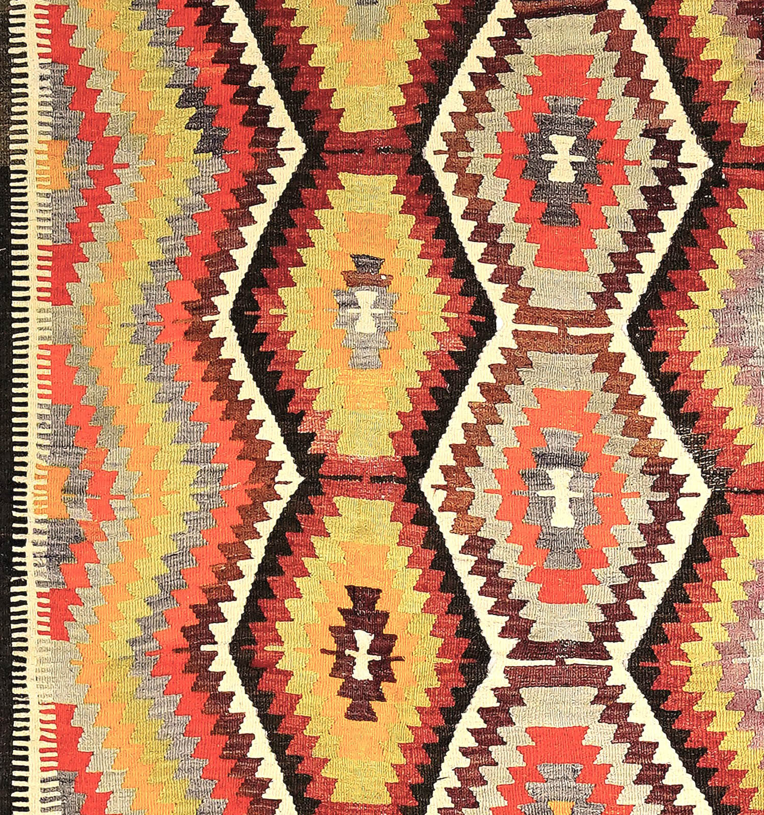 Détail du tissage en laine du kilim Antalya tissé à la main (provenance Antalya)