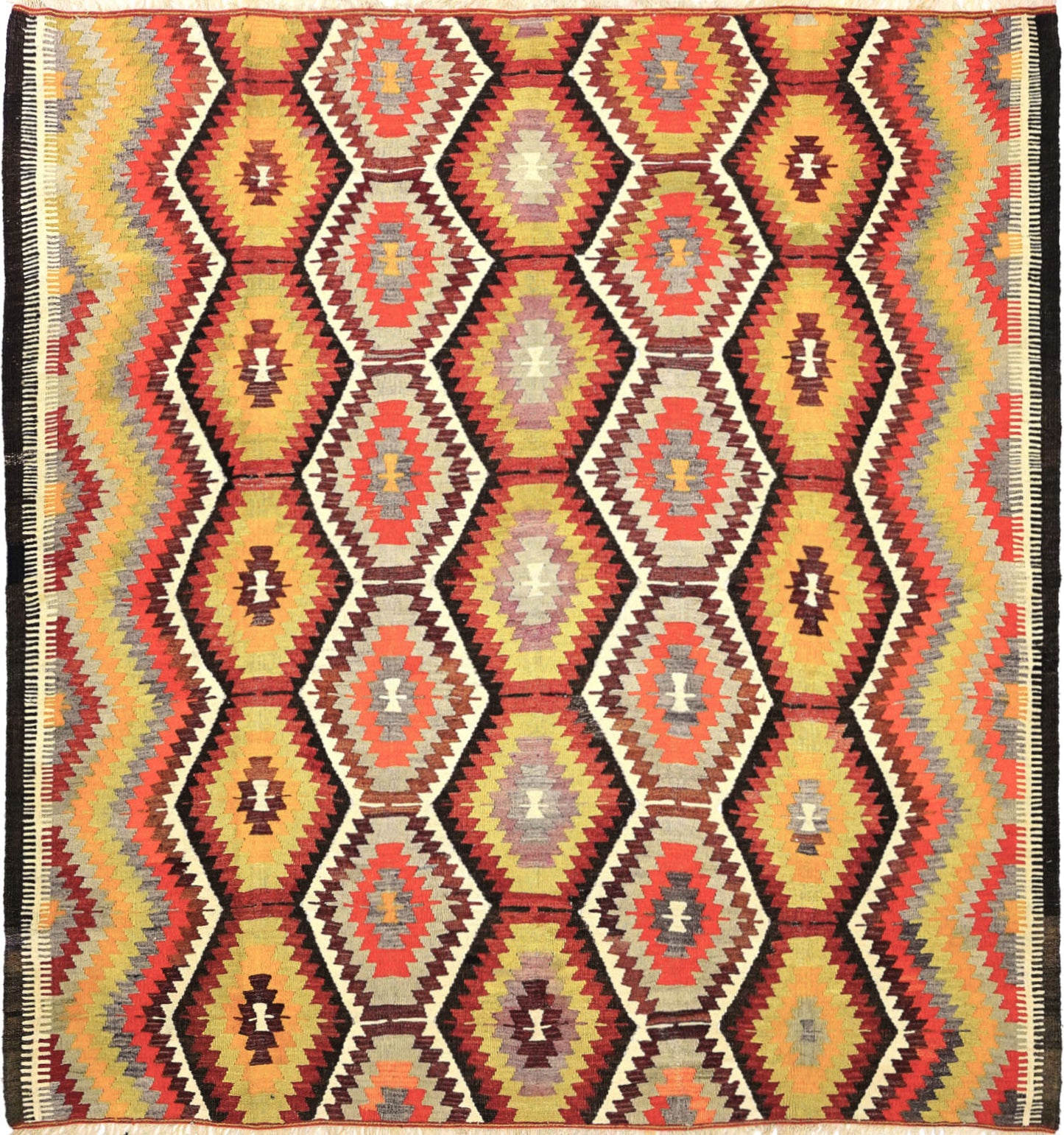 Vue horizontale du kilim Antalya 232 x 220 cm – Tapis turc en laine de provenance Antalya