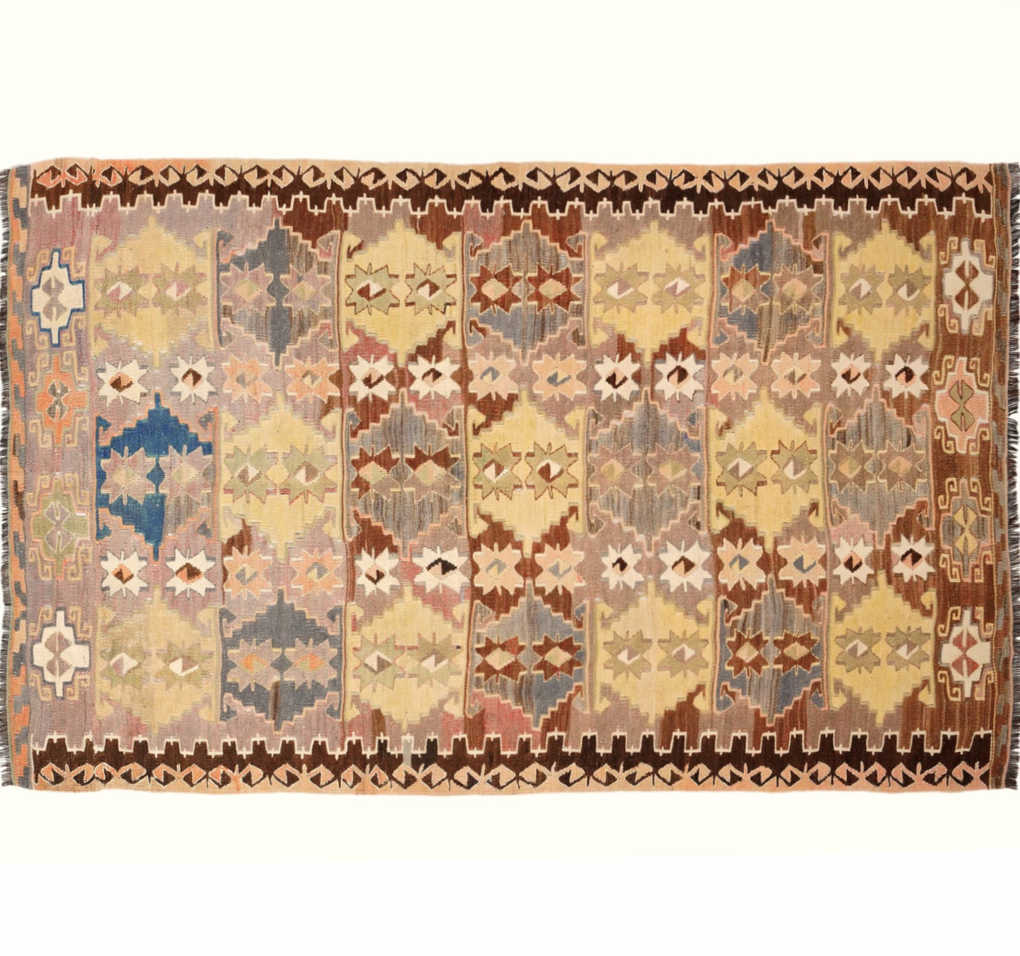 Vue horizontale du kilim Antalya 260 x 155 cm – Tapis turc en laine de provenance Antalya