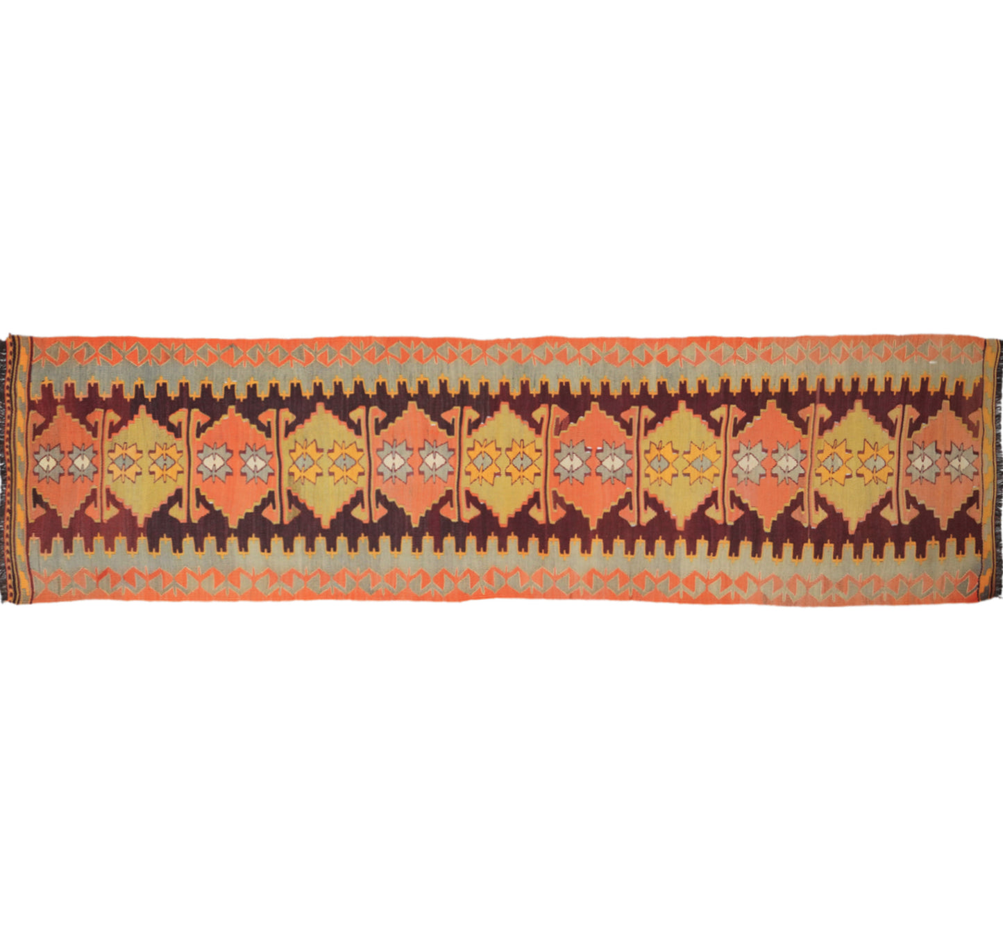 Vue horizontale du kilim Antalya 345 x 83 cm – Tapis turc en laine de provenance Antalya
