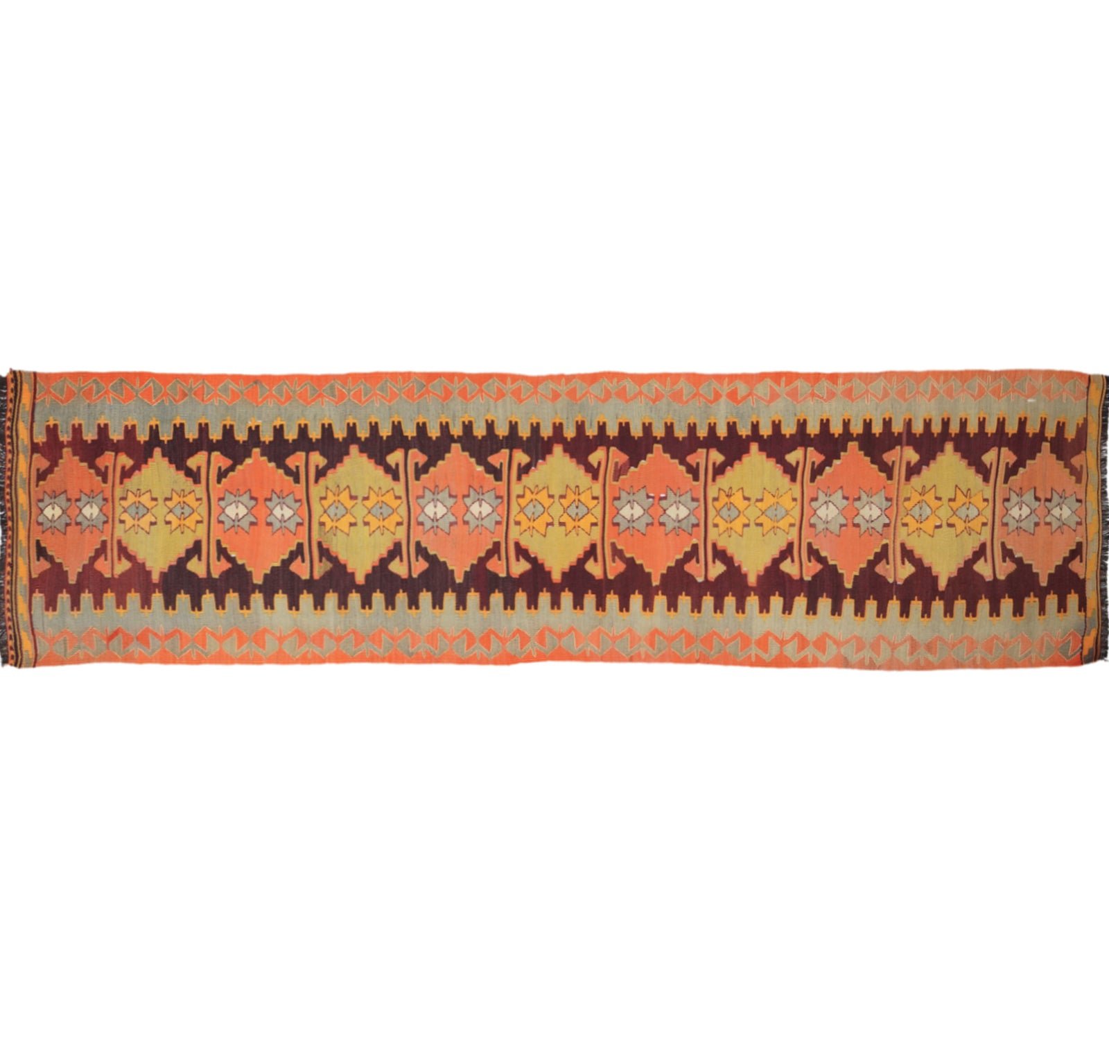 Vue horizontale du kilim Antalya 345 x 83 cm – Tapis turc en laine de provenance Antalya
