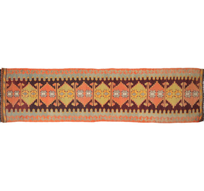 Vue horizontale du kilim Antalya 345 x 83 cm – Tapis turc en laine de provenance Antalya